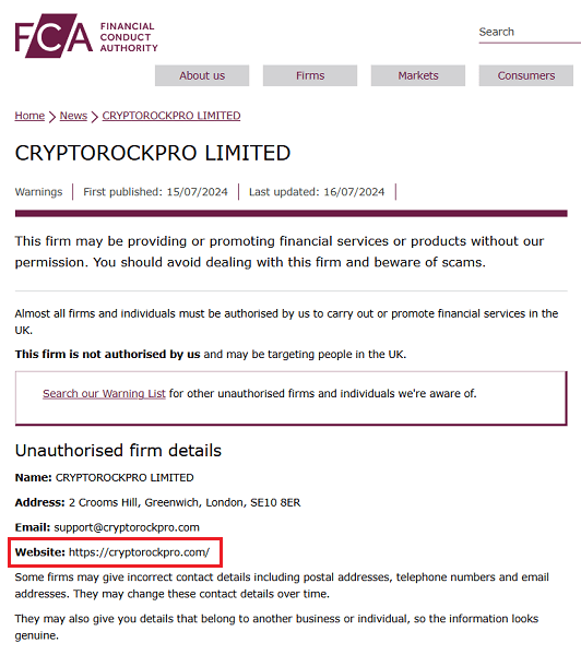 CryptoRockPro_FCA_Warning