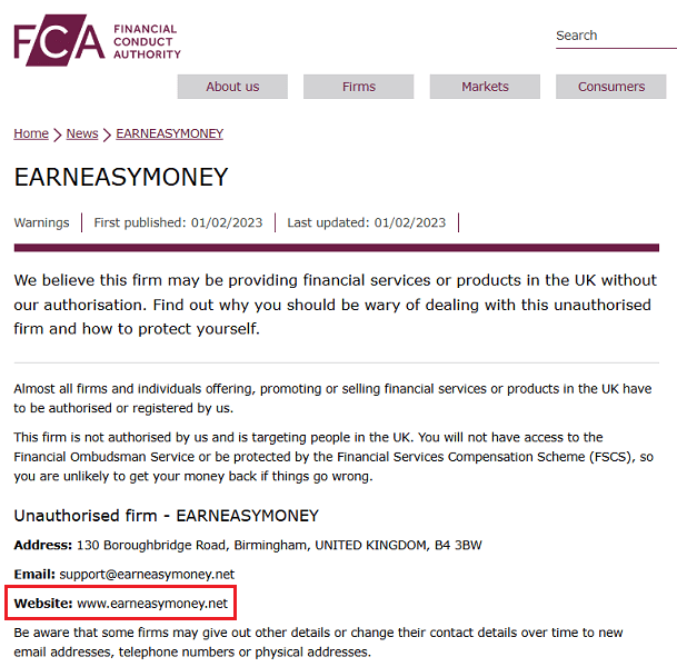 EarnEasyMoney.net_FCA_Warning