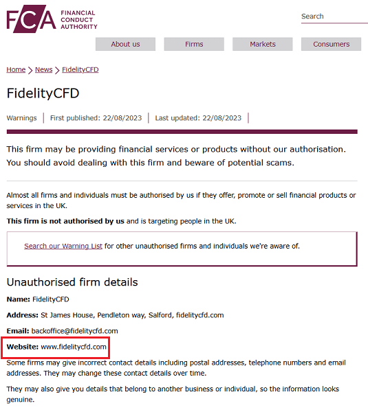 FidelityCFD_FCA_warning