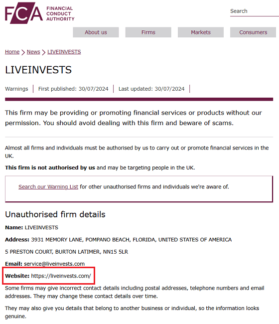 Liveinvests_FCA_Warning