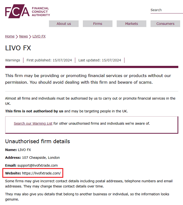 LivoFxTrade_FCA_Warning