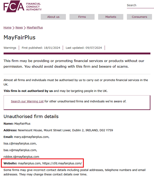 MayFairPlus_FCA_warning