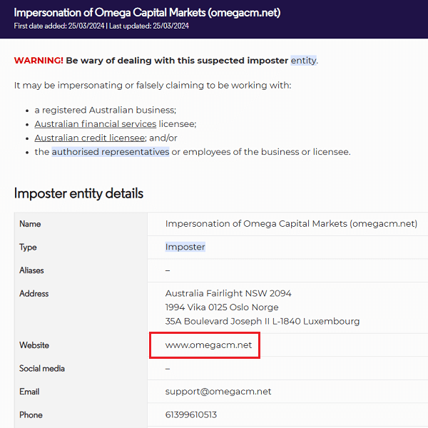 OmegaCapitalMarkets_ASIC_Warning