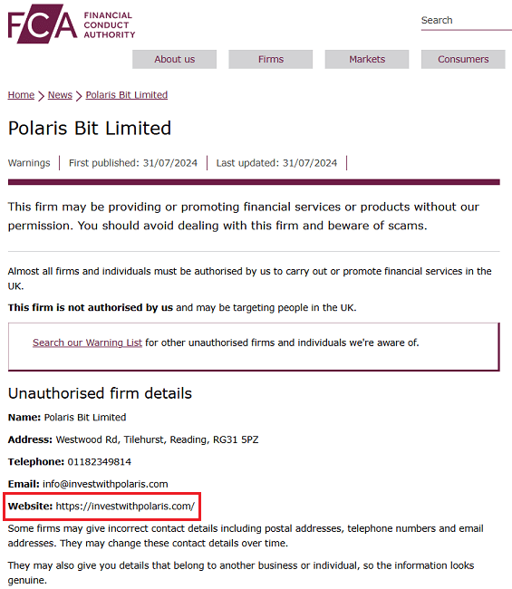 PolarisBitLimited_FCA_Warning