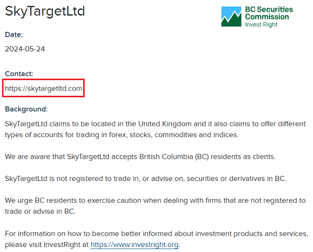 SkyTargetLtd_BCSC_Warning