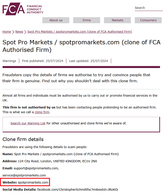 SpotProMarkets_FCA_Warning