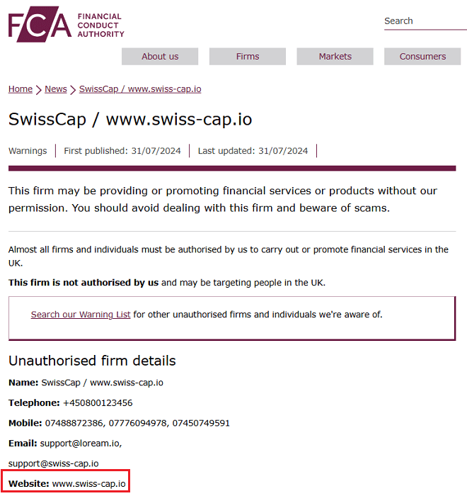 SwissCap_FCA_Warning