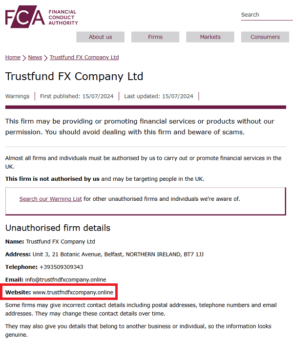 TrustfundFXCompany_FCA_Warning