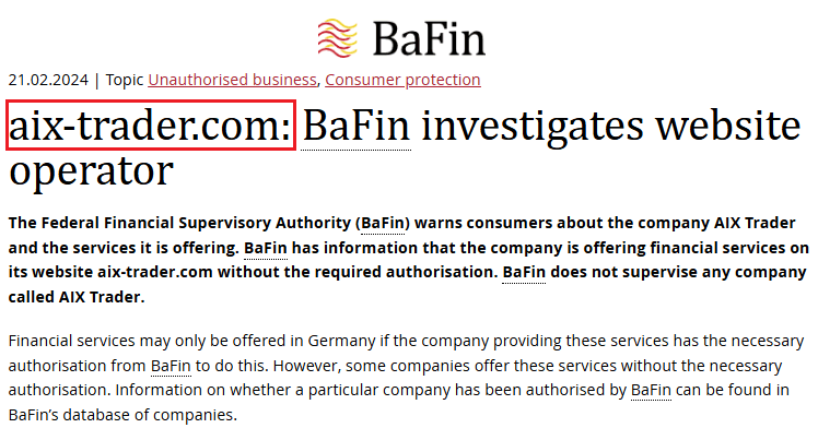 AIXTrader_BaFin_warning