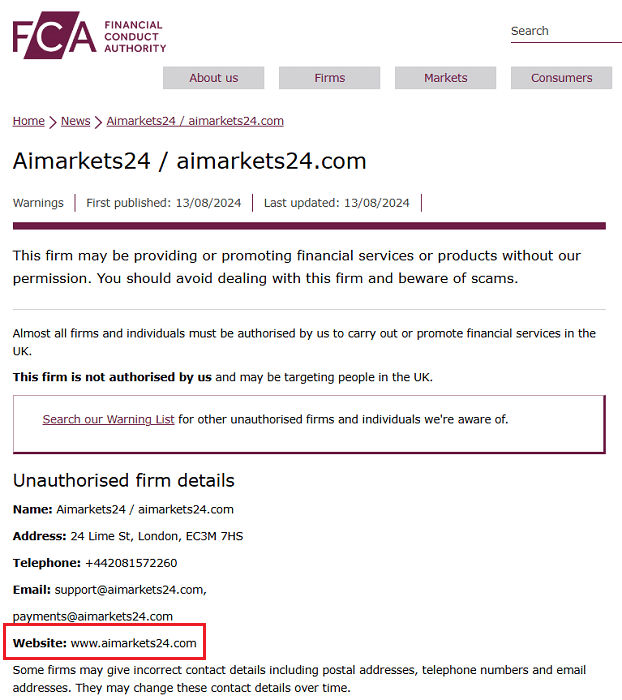 AiMarkets24_FCA_warning