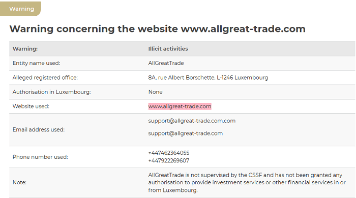 AllGreatTrade_CSSF_warning