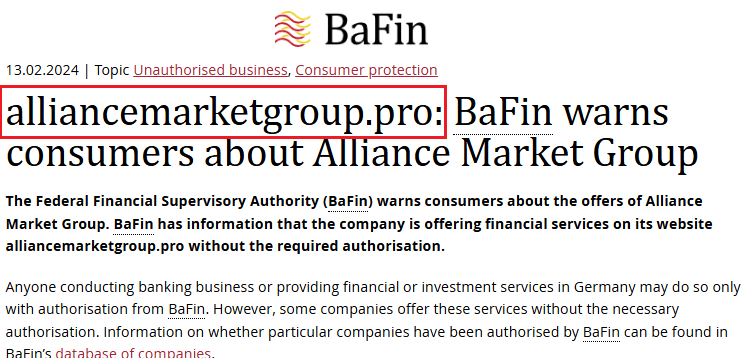 AllianceMarketGroup_BaFin_warning