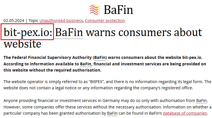 BitPEX_BaFin_warning