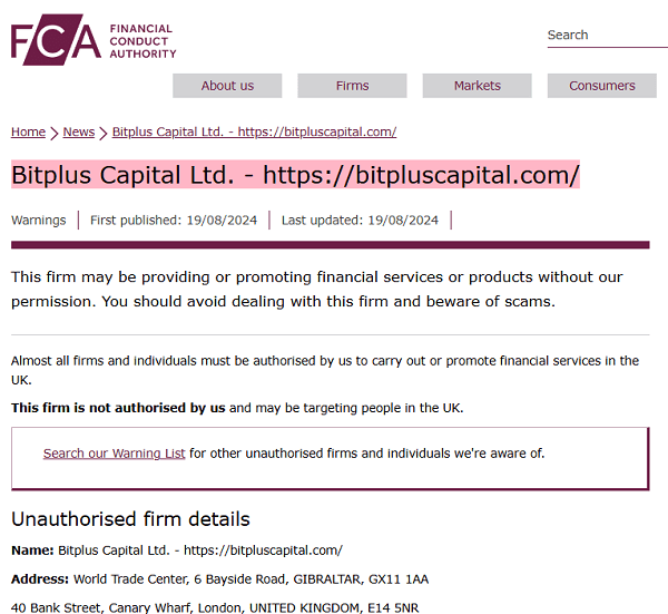 BitPlusCapital_FCA_warning