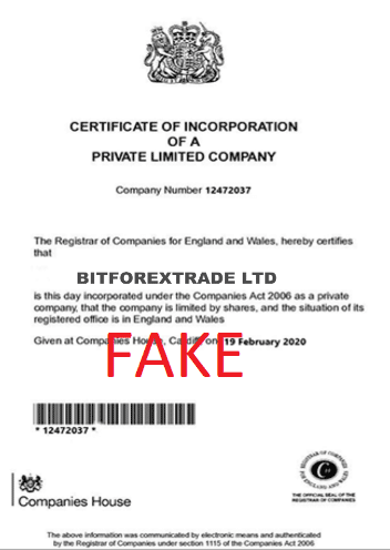 Bitforextrade_fake_certificate