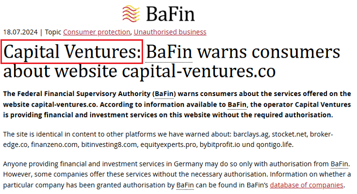 CapitalVentures_BaFin_warning