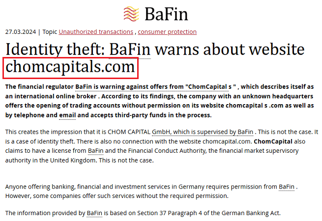 ChomCapitals_BaFin_Warning