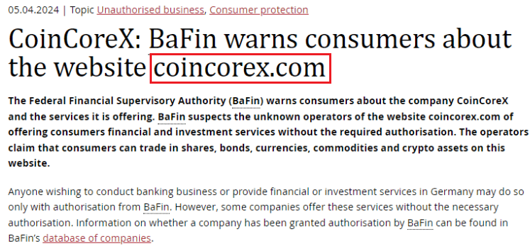 CoinCoreX_BaFin_Warning