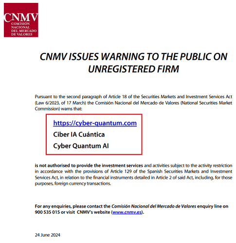 CyberQuantumAI_CNMV_warning