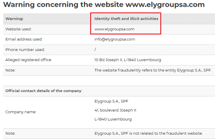 ElyGroupSA_CSSF_Warning