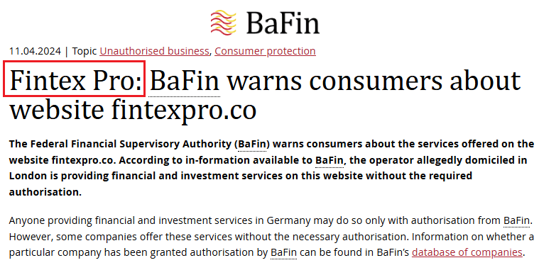 FintexPro_BaFin_warning