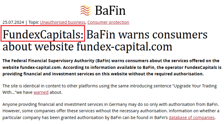 FundexCapitals_BaFin_warning