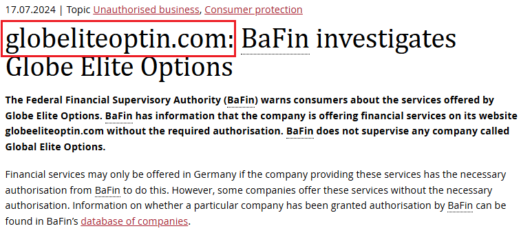 GlobalEliteOptions_BaFin_warning