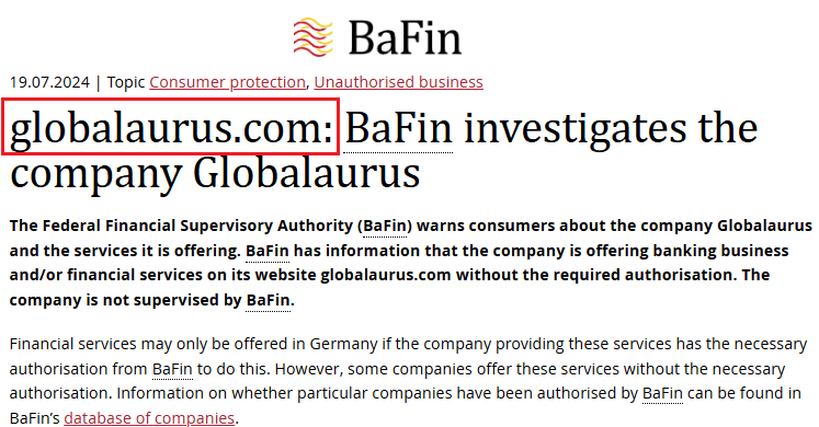 Globalaurus_BaFin_warning