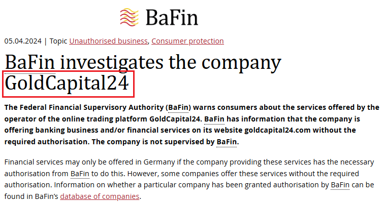 GoldCapital24_BaFin_warning