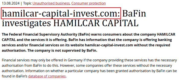 HamilcarCapitalInvest_BaFin_warning