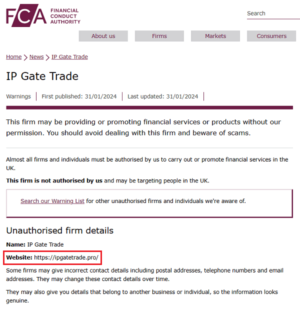 IPGateTrade_FCA_warning