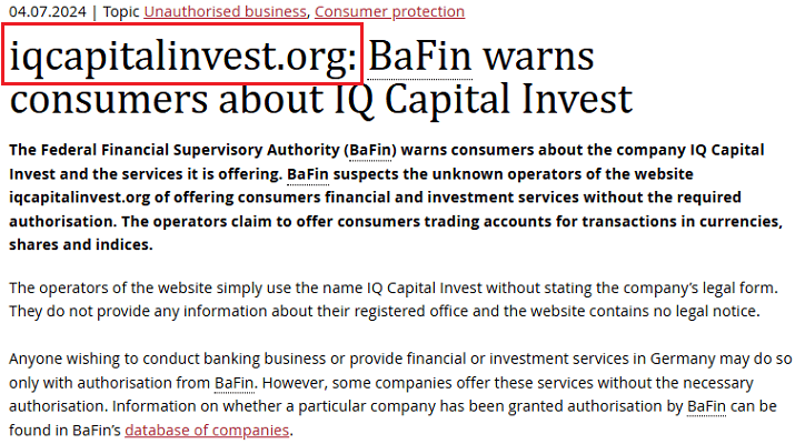 IQCapitalInvest_BaFin_warning