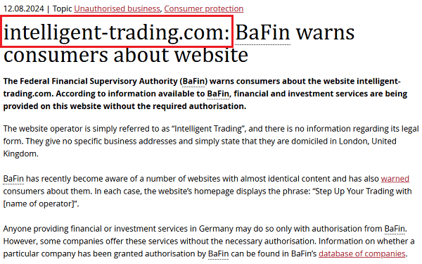 IntelligentTrading_BaFin_warning