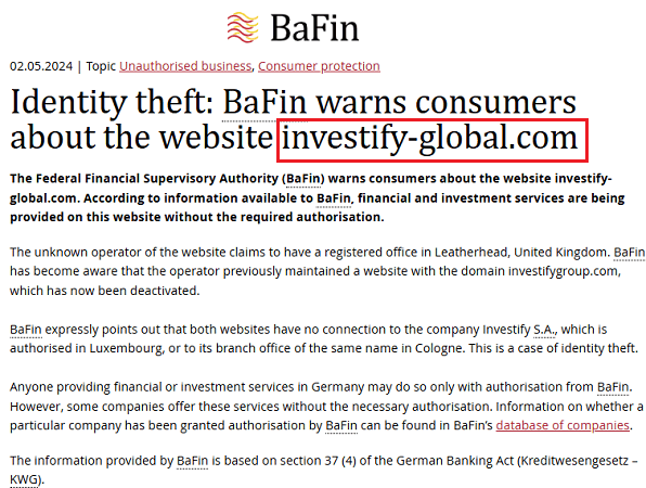 InvestifyGlobal_BaFin_warning