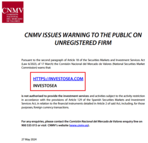 Investosea_CNMV_warning