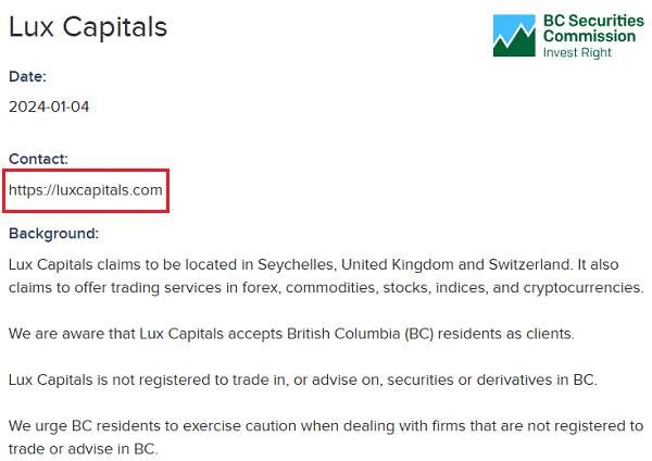 LuxCapitals_BCSC_warning