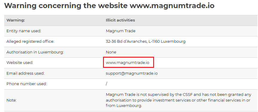 MagnumTrade_CSSF_Warning