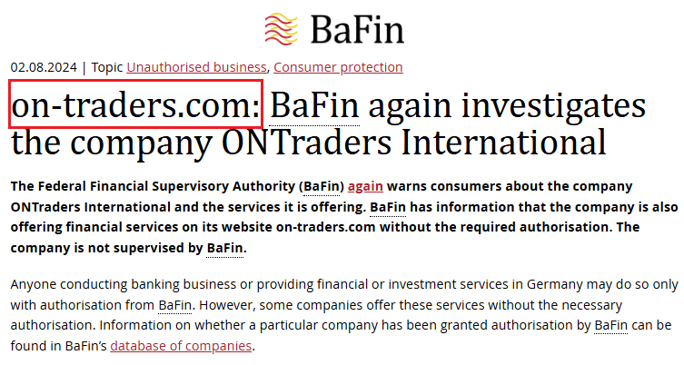 ONTraders_BaFin_warning