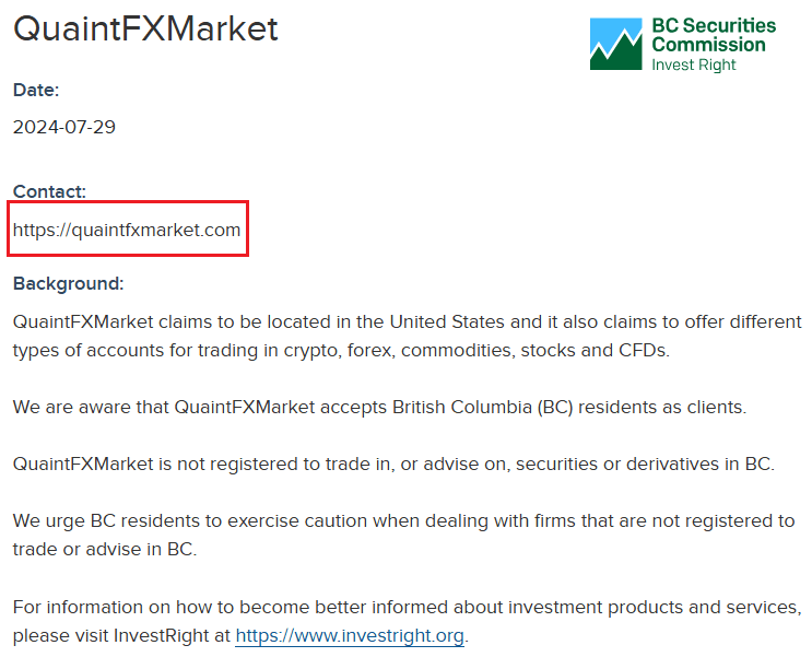 QuaintFxMarket_BCSC_Warning