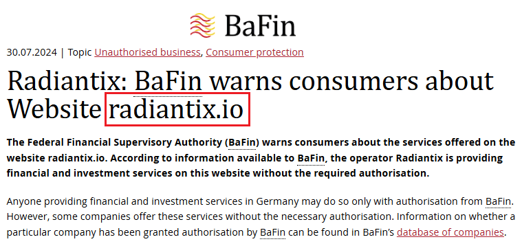 Radiantix_BaFin_warning