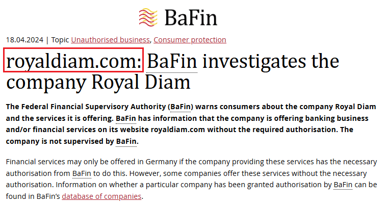 RoyalDiam_BaFin_warning