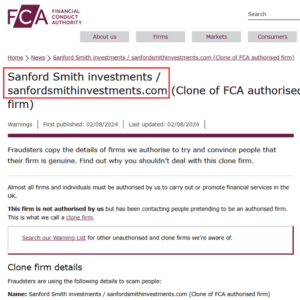 SanfordSmithInvestments_FCA_Warning