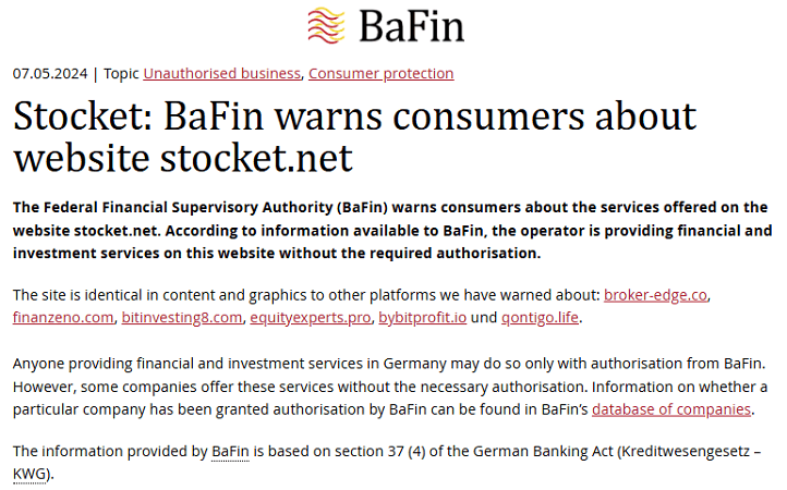 Stocket_BaFin_Warning