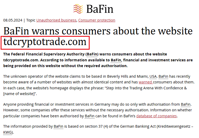 TDCryptoTrade_BaFin_Warning