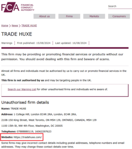 TradeHuxe_FCA_warning