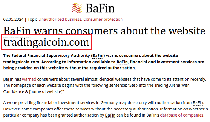 TradingAIcoin_BaFin_warning