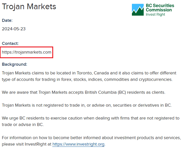 TrojanMarkets_BCSC_warning