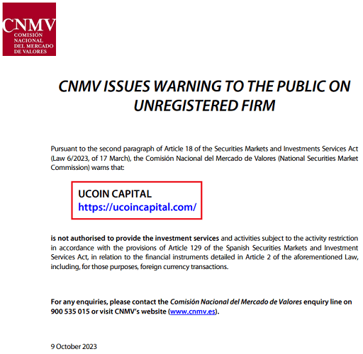 UCOINCAPITAL_CNMV_Warning