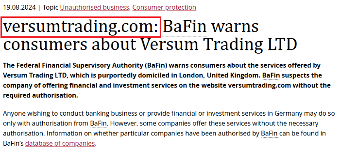 VersumTrading_BaFin_warning