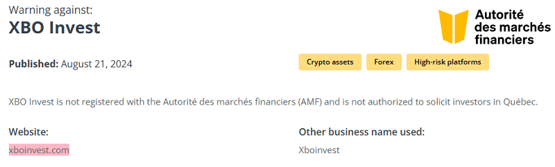 XBOInvest_AMF_warning